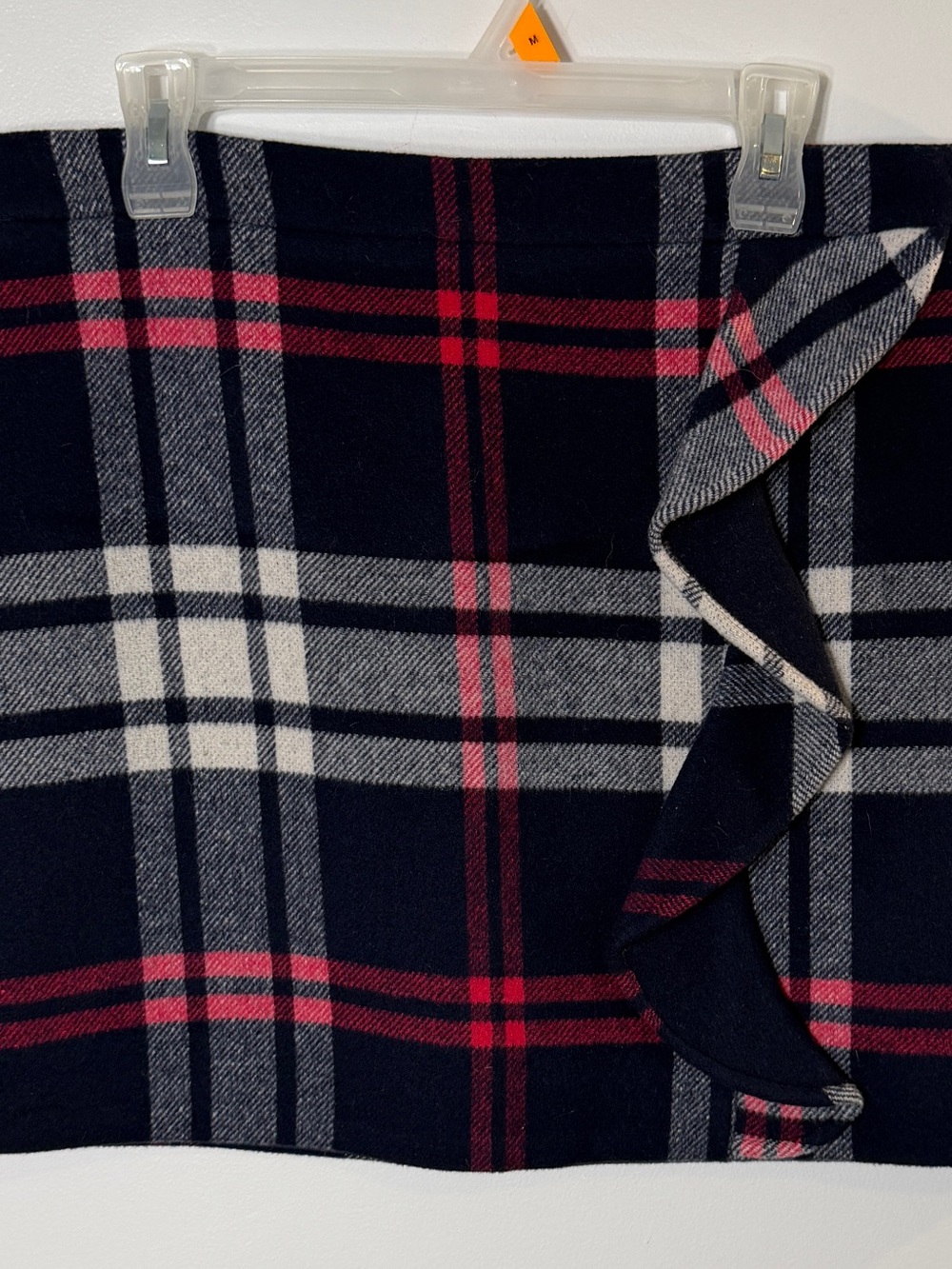 J. Crew Navy Plaid double serge wool ruffle mini skirt preppy schoolgirl 12 EUC